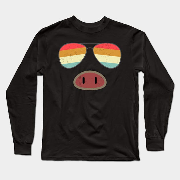 Retro Funny Pig Sunglasses Nose Bacon Barbeque Cool Snout Long Sleeve T-Shirt by alcoshirts